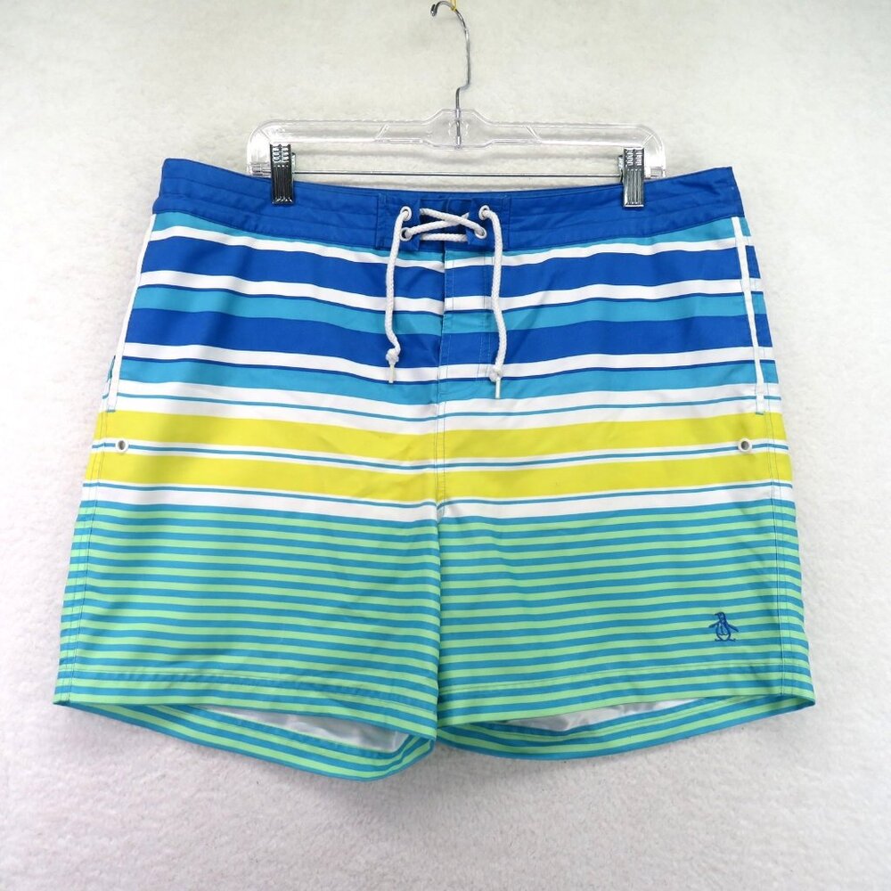 Original Penguin Swim Trunks Mens 38 Board Shorts Mesh Lined Pockets Swimwear
